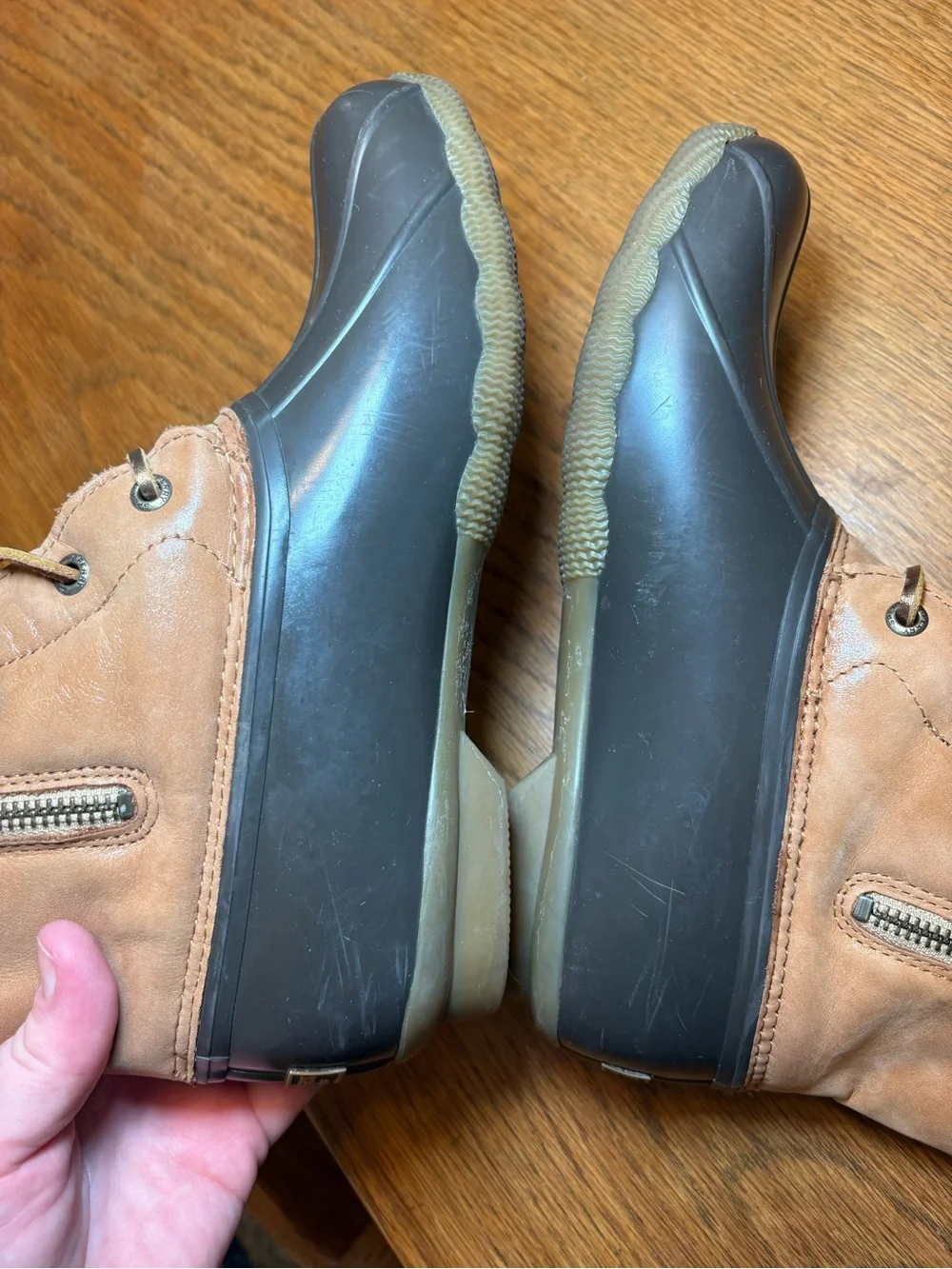Sperry Saltwater Duck Boots Tan Leather Dark Brown Waterproof Rain Boots Size 8
